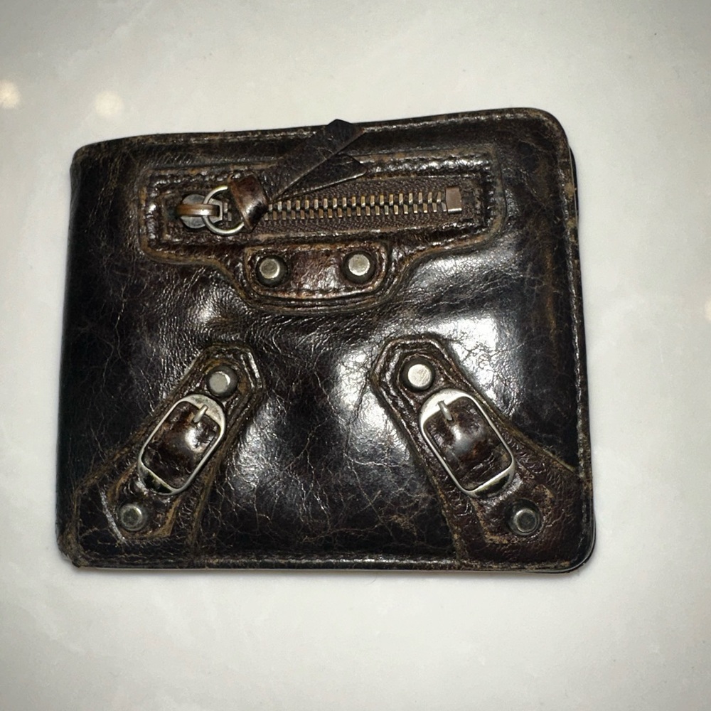 Balenciaga small wallet distressed brown